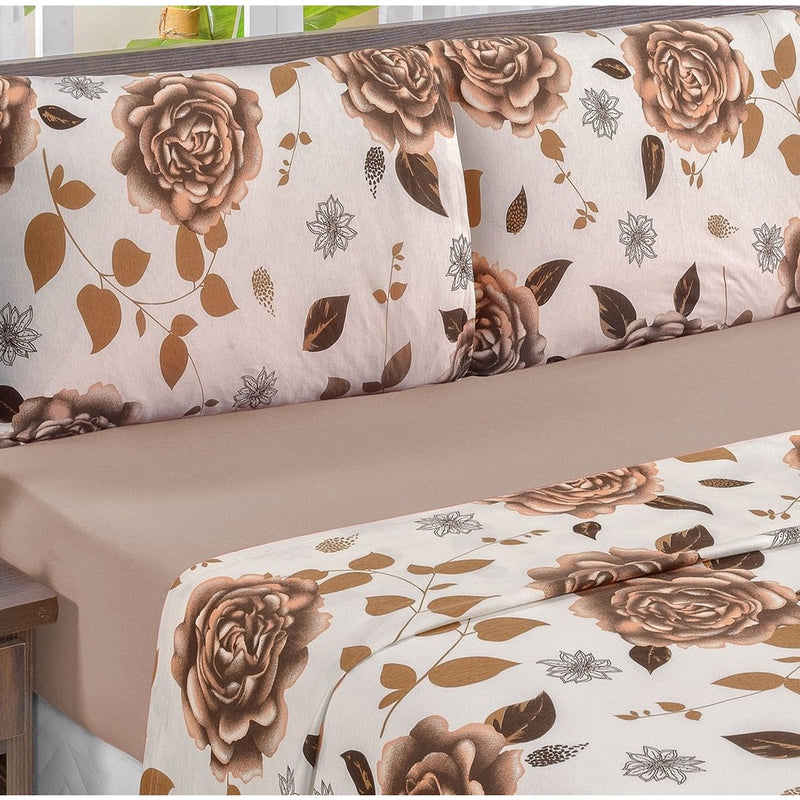 Kit Lençóis De Cama Casal 4 Peças Algodão Estampado Percal