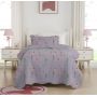 Kit Colcha Cobre Leito Casal Padrão 3 Peças Boutis Estampado Dupla Face Patchwork Azul