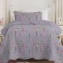 Kit Colcha Cobre Leito Casal Padrão 3 Peças Boutis Estampado Dupla Face Patchwork Azul