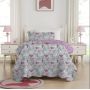 Kit Colcha Cobre Leito Casal Padrão 3 Peças Boutis Estampado Dupla Face Patchwork Azul