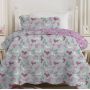 Kit Colcha Cobre Leito Casal Padrão 3 Peças Boutis Estampado Dupla Face Patchwork Azul