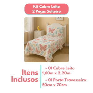 Kit Colcha Cobre Leito Casal Padrão 3 Peças Boutis Estampado Dupla Face Patchwork