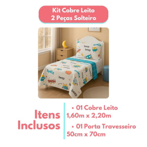 Kit Colcha Cobre Leito Casal Padrão 3 Peças Boutis Estampado Dupla Face Patchwork