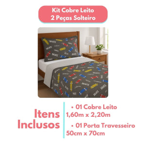 Kit Colcha Cobre Leito Casal Padrão 3 Peças Boutis Estampado Dupla Face Patchwork