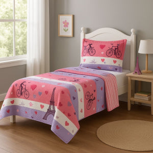 Kit Colcha Cobre Leito Casal Padrão 3 Peças Boutis Estampado Dupla Face Patchwork
