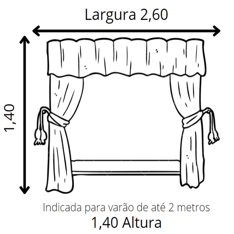Cortina De Cozinha / gourmet e Copa  2,60m X 1,40m Para Varão Simples bege / Marrom