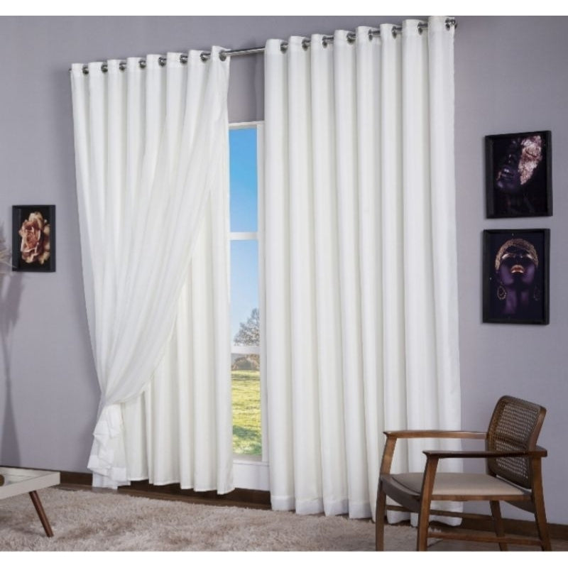 Cortina Quarto ou Sala 3,00X2,30 Forro Microfibra/Voil Ilhós cromado 28mm