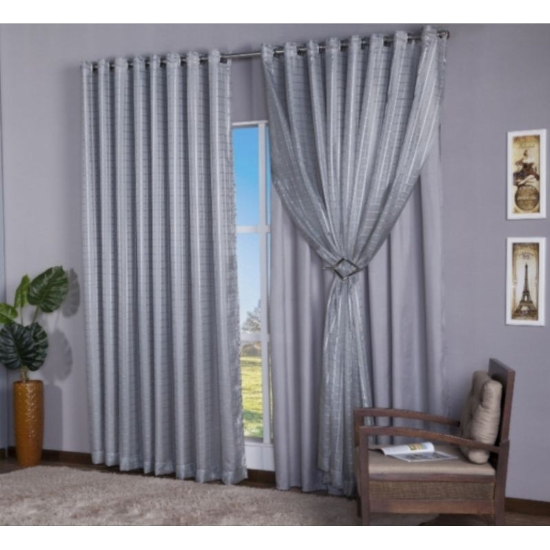 Cortina Quarto ou Sala 3,00X2,30 Forro Microfibra/Voil Ilhós cromado 28mm