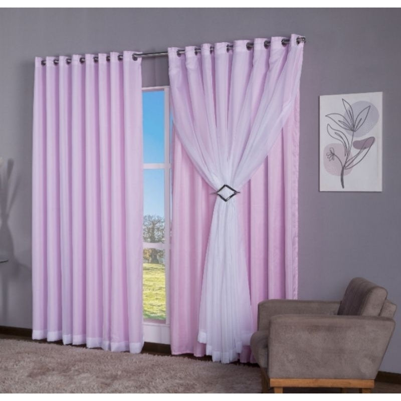 Cortina Quarto ou Sala 3,00X2,30 Forro Microfibra/Voil Ilhós cromado 28mm