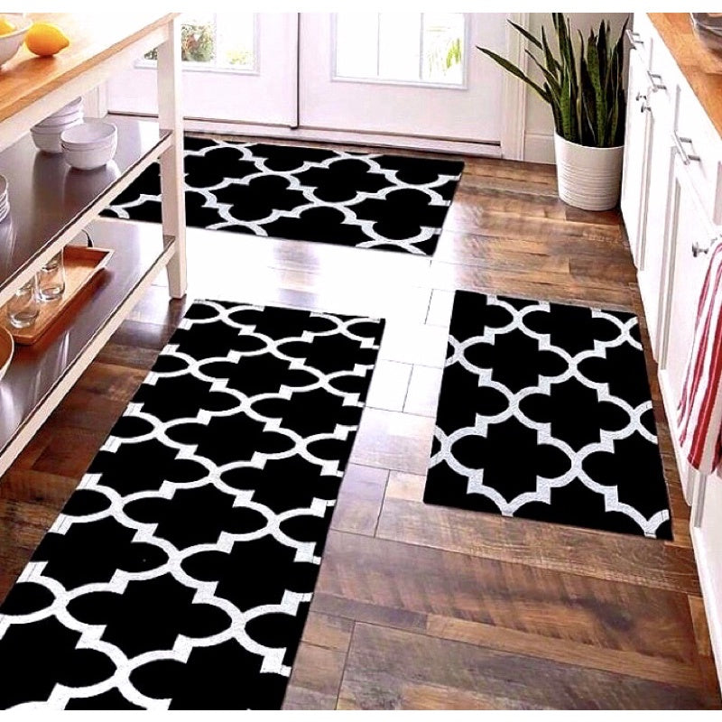 Jogo de passadeira de cozinha tapete em jacquard antiderrapante 3 peças decoração impecável