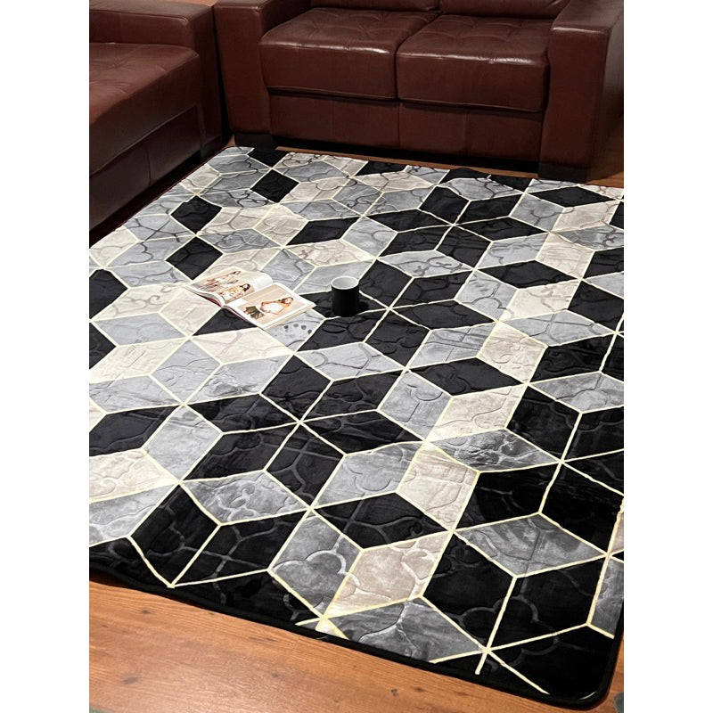 Tapete Sala Quarto Geomético 1,95x2,40 Mt Antiderrapante Ins Flannel Grande Estampado
