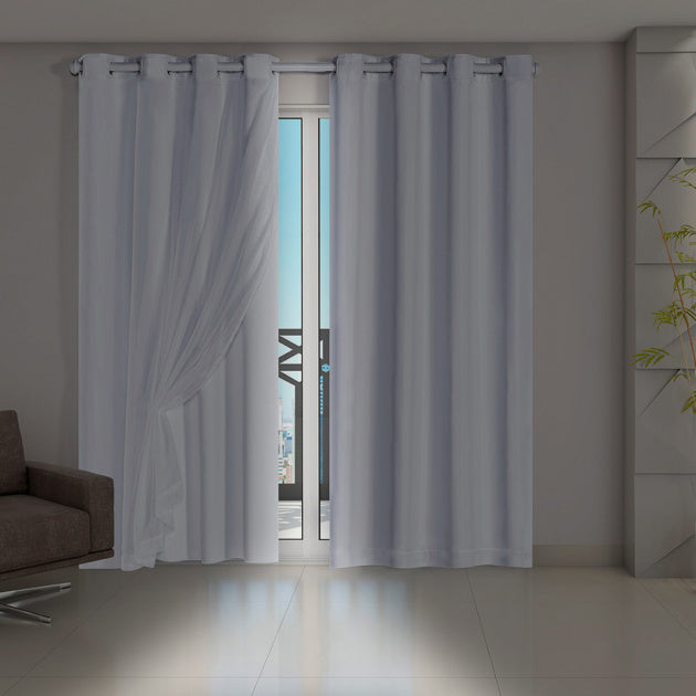 Cortina Blackout PVC com Voil 100% Corta Luz | Elegante p/ Sala ou Quarto.