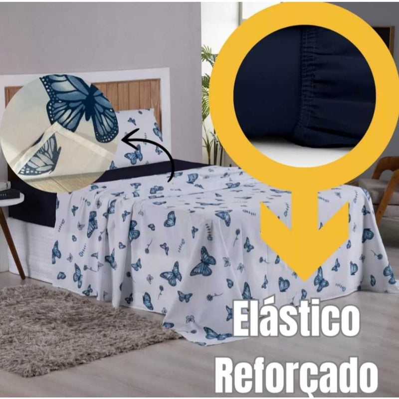 Jogo de Lençol Casal 4 Peças 200 Fios 100% Algodão Estampado Mariah
