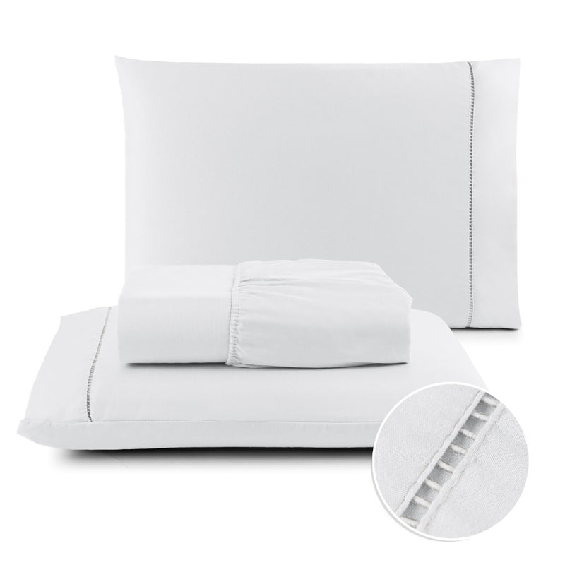 Kit Lencol Casal Queen Extra Macio 400 Fios Micropercal Com Ponto Palito