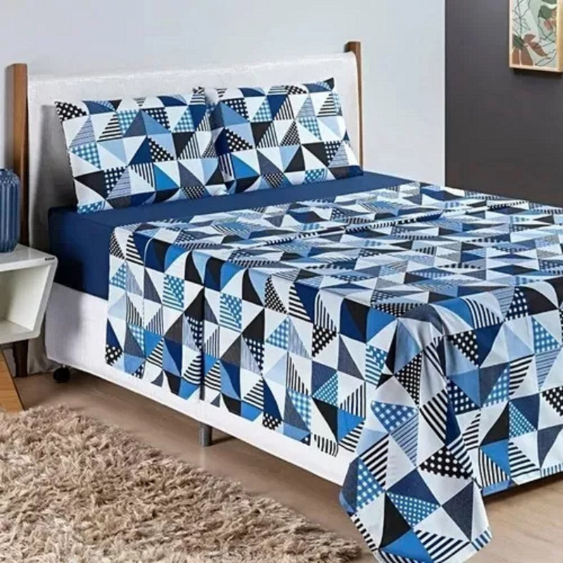 Kit Lençóis De Cama Casal 4 Peças Algodão Estampado Percal