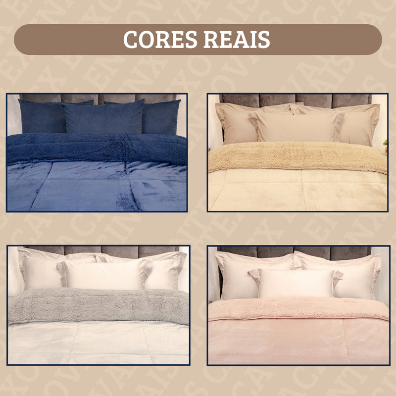 Coberdrom Cobertor Casal Queen King Sherpa 600 Fios Lã de Pele de Carneiro Dupla Face Inverno Frio