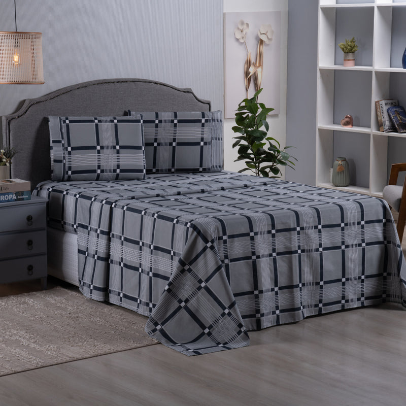 Jogo de Lençol Casal Queen 4 Peças Estampado Algodão Cama Box