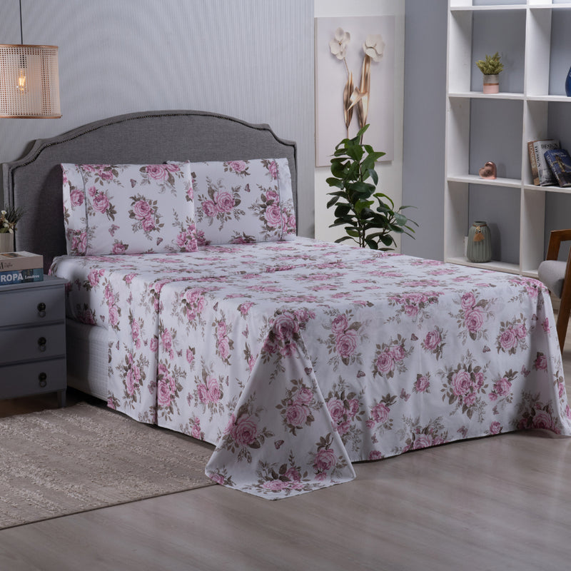 Jogo de Lençol Casal Queen 4 Peças Estampado Algodão Cama Box