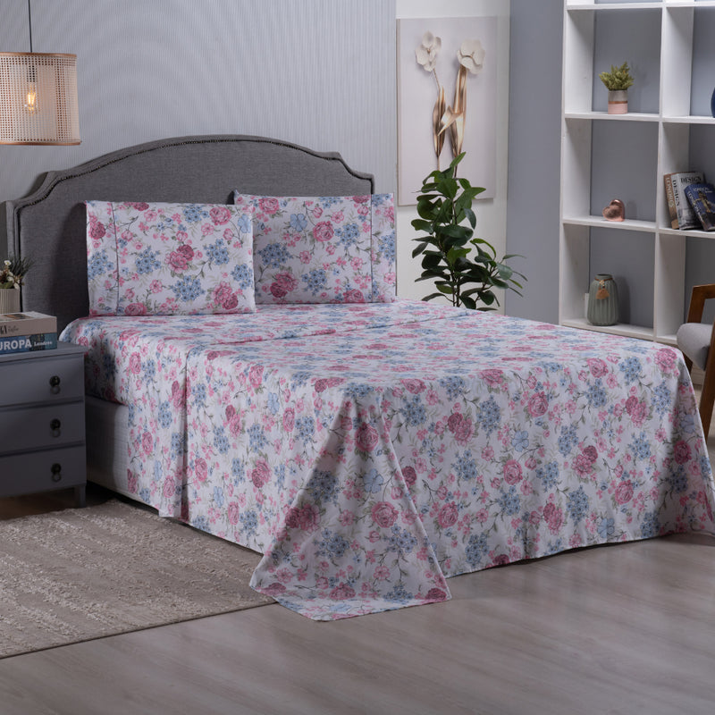 Jogo de Lençol Casal Queen 4 Peças Estampado Algodão Cama Box