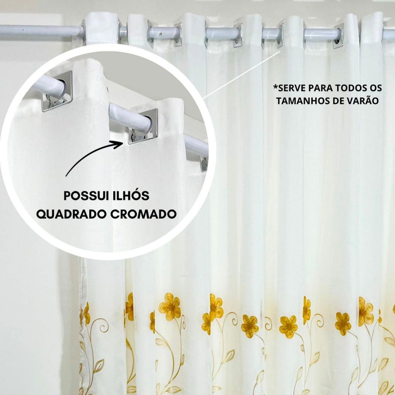 CORTINA PARA SALA BORDADA 3,00 X 2,70 COM ILHÓS CROMADO - PREÇO DE FÁBRICA