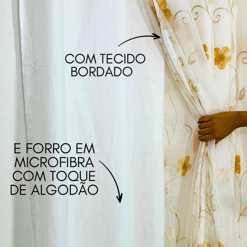 CORTINA PARA SALA BORDADA 3,00 X 2,70 COM ILHÓS CROMADO - PREÇO DE FÁBRICA