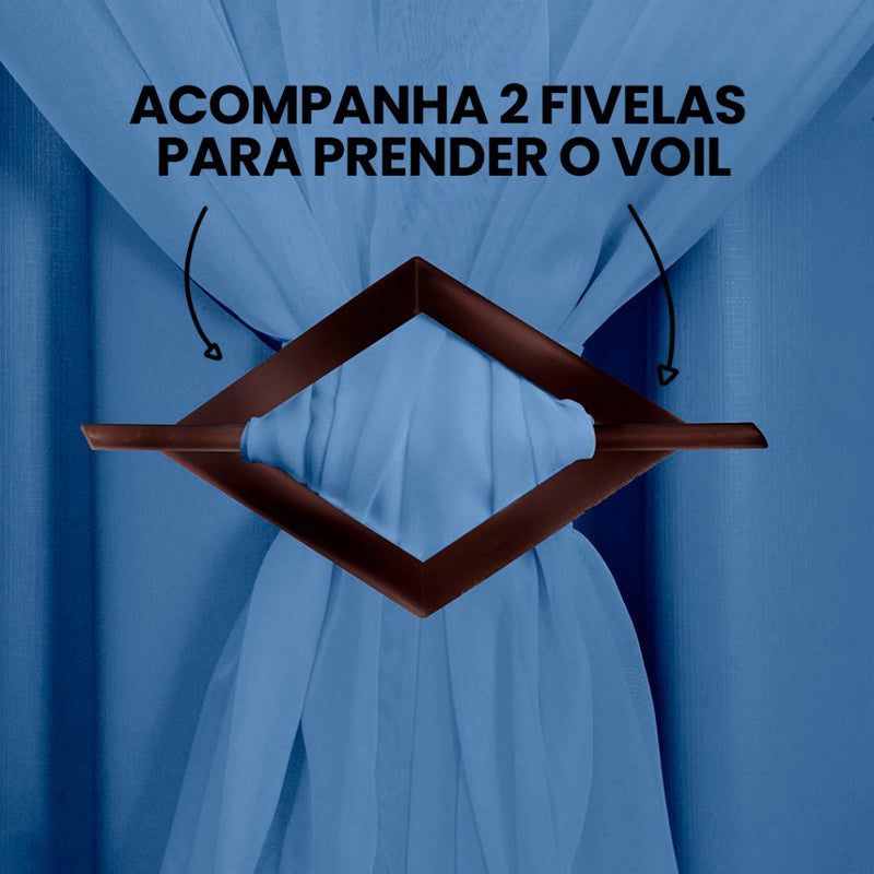 Cortina Corta Luz 2,00m X 1,60m 100% Blackout Com Voil Azul Para Sala Ou Quarto Varão Simples