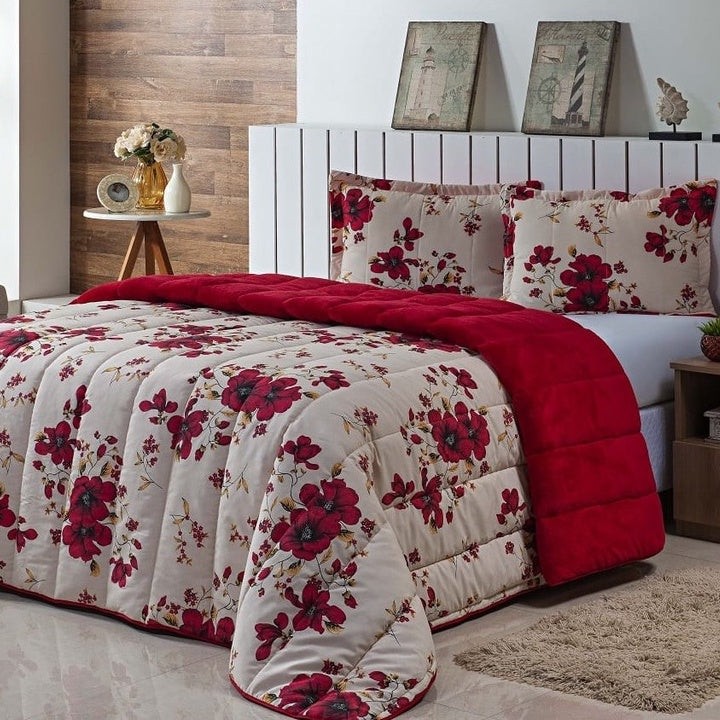 Kit Coberdrom Casal Queen Estampado 3 Pçs Dupla Face