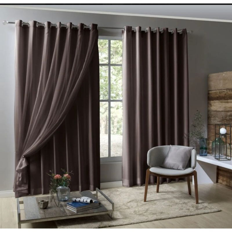 Cortina Blackout PVC Com Tecido voil Liso Sala e Janela 3,00  De Largura × 2,60 ALTURA PROMOÇÃO