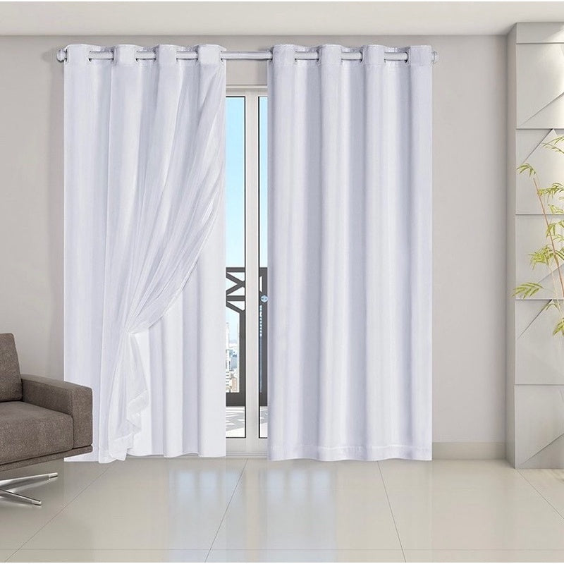 Cortina Blackout PVC com Voil 100% Corta Luz | Elegante p/ Sala ou Quarto.