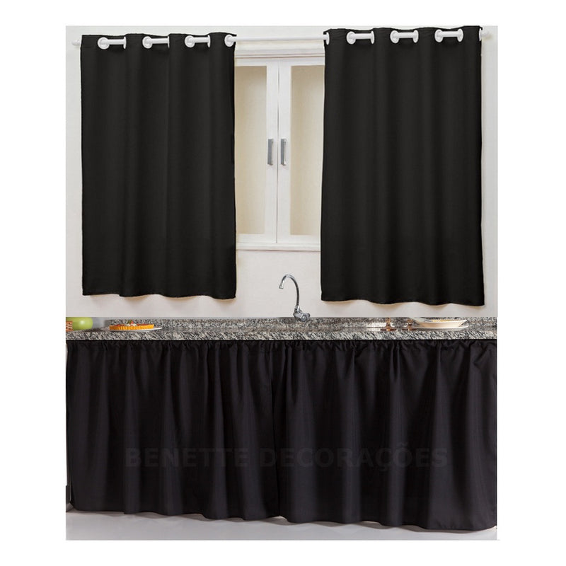 Kit Cortinas De Cozinha Janela Pia Balcão Tecido Liso